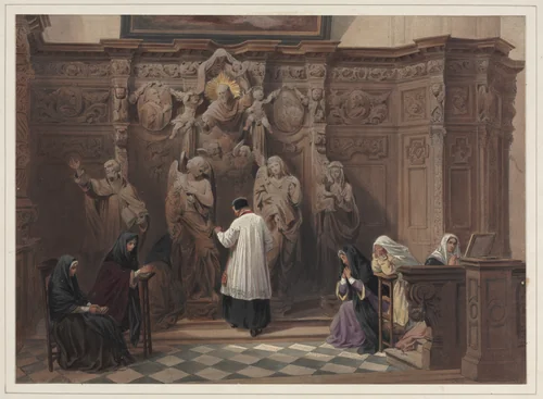 Confessional, Church of St. Paul, Antwerp by Louis Haghe, print, 1838