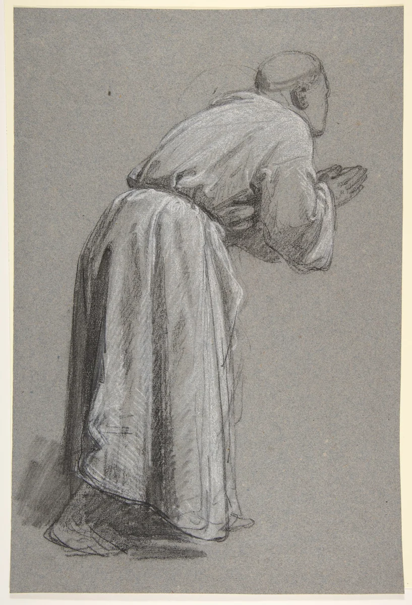 Cleric with Joined Hands (lower register?); verso: (same figure); (studies for wall paintings in the Chapel of Saint Remi, Sainte-Clotilde, Paris, 1858) by Isidore Pils, drawing, 1825-1875