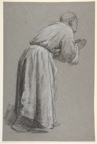 Cleric with Joined Hands (lower register?); verso: (same figure); (studies for wall paintings in the Chapel of Saint Remi, Sainte-Clotilde, Paris, 1858) by Isidore Pils, drawing, 1825-1875