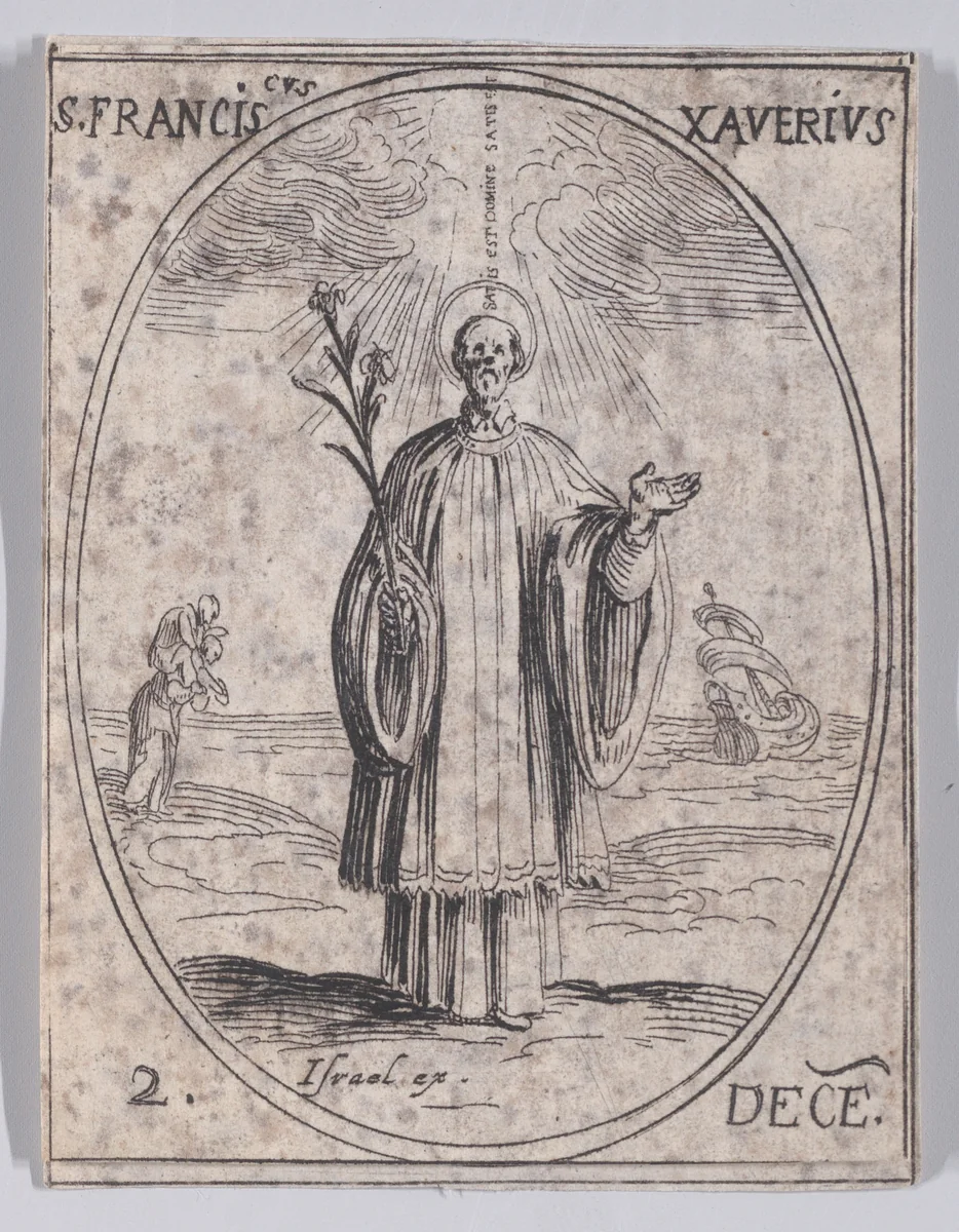 S. Francois Xavier (St. Francis Xavier), December 2nd, from "Les Images De Tous Les Saincts et Saintes de L'Année" (Images of All of the Saints and Religious Events of the Year) by Jacques Callot, print, 1636