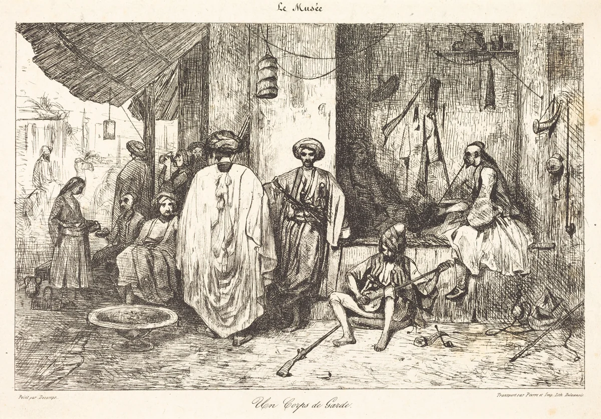 Un Corps de Garde by Alexandre-Gabriel Decamps, print, 1803-1860
