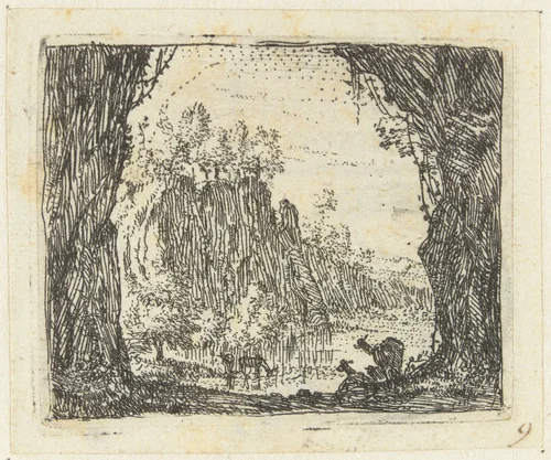 Italianiserend landschap met geiten bij een rivier by Karel du Jardin, print, 1652-1659