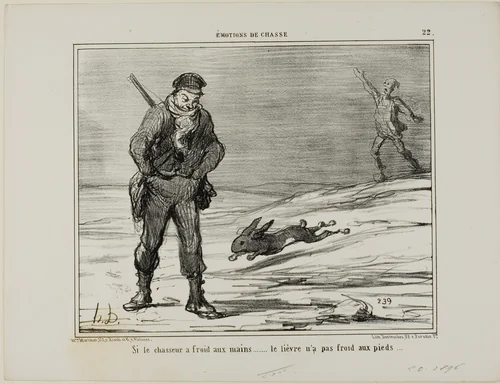 If the Hunter has Cold Hands... the hare doesn't have cold feet, plate 22 from Émotions De Chasse by Honoré-Victorin Daumier, print, 1858