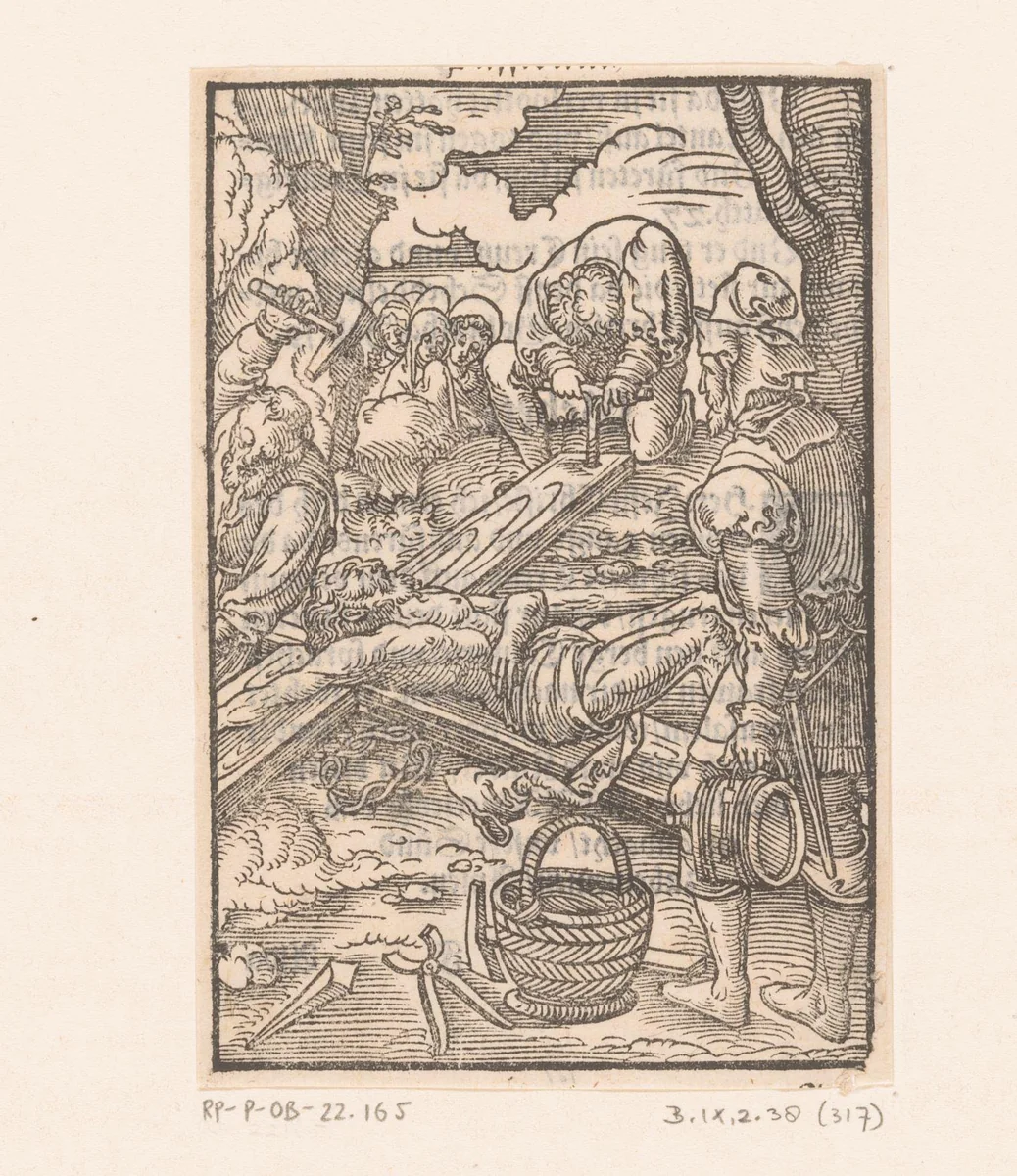 Christus aan het kruis genageld by Unknown, print, 1552