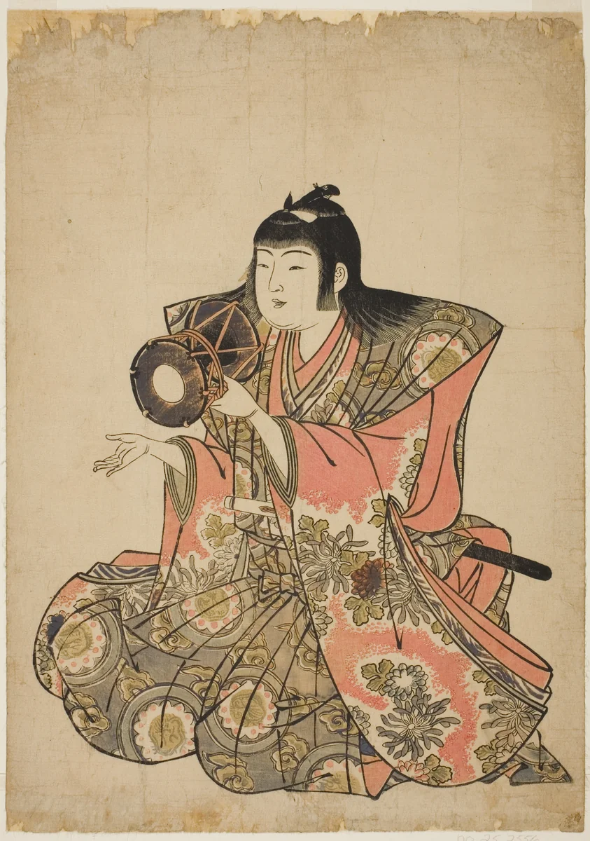 The Hand-Drum Player, from an untitled series of five musicians by Kitao Shigemasa (北尾重政), print, 1780-1789