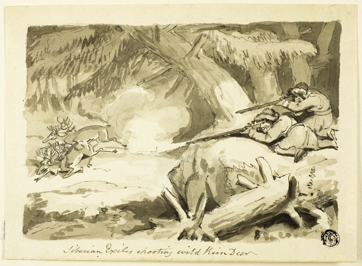 Siberian Exiles Shooting Wild Reindeer (recto); Shell (verso) by Samuel Howett
Unkown Artist, drawing, 1785-1899