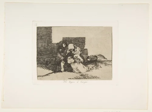 Plate 52 from "The Disasters of War" (Los Desastres de la Guerra): 'They do not arrive in time' (No llegan á tiempo) by Goya, print, 1863