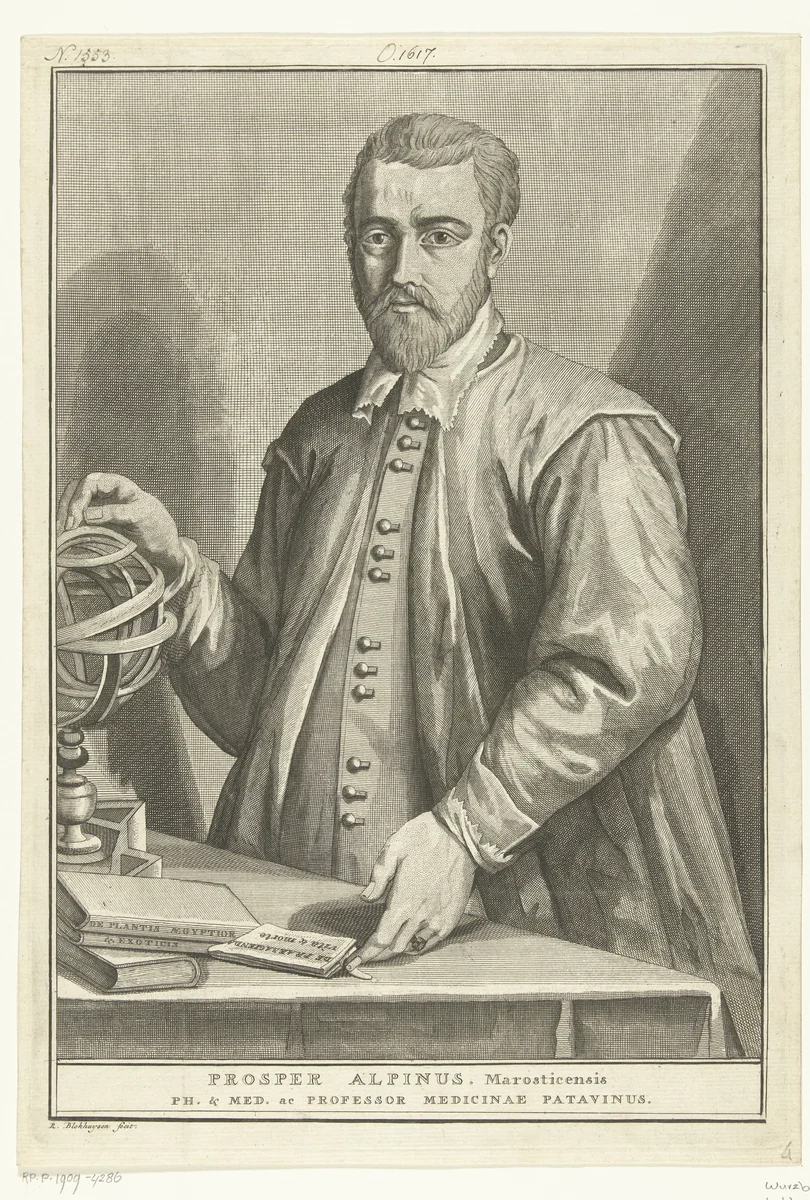 Portret van botanicus Prosper Alpinus by Reynier Blokhuysen, print, 1673-1744