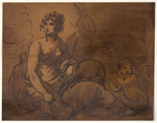 Study of an Allegorical Female Figure with an Attendant Putto by England, drawing, 1751-1799