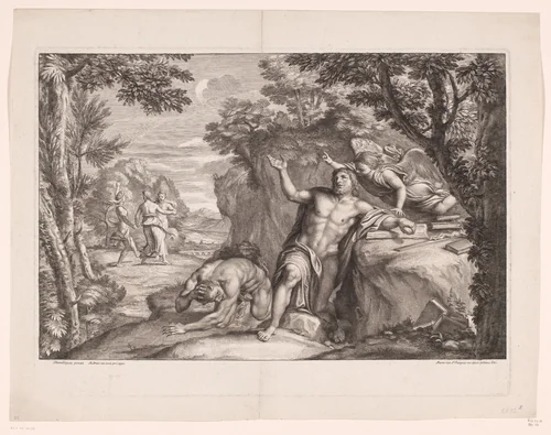 Verzoeking van Hieronymus in de woestijn by Gérard Audran, print, 1650-1703