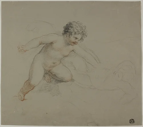 Two Putti Fighting by Giovanni Battista Cipriani, drawing, 1747-1785