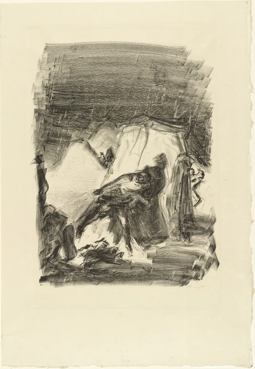 The Disturbed Camp (Das aufgestörte Lager) from the supplementary suite accompanying the illustrated book Lederstrumpf-Erzählungen (The Leatherstocking Tales) by Max Slevogt, print, 1908