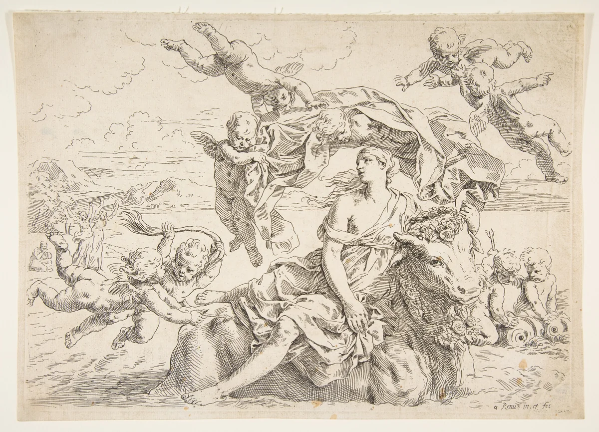 Rape of Europa by Simone Cantarini, print, 1631-1641