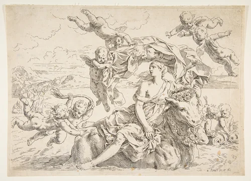 Rape of Europa by Simone Cantarini, print, 1631-1641