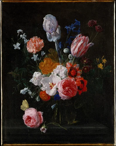 A Bouquet of Flowers in a Crystal Vase by Nicolaes van Veerendael, painting, 1662