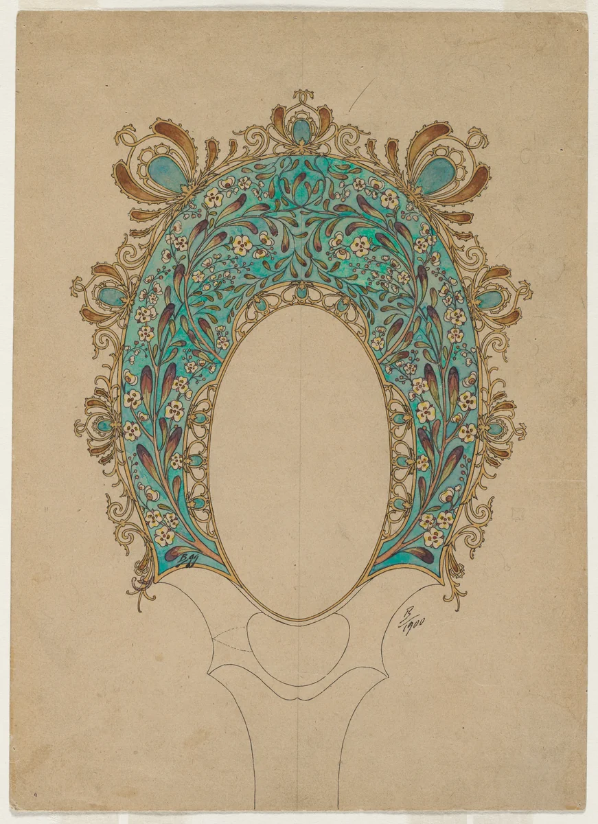 Design for a Hand Mirror by Félix Bracquemond, drawing, 1900-1902