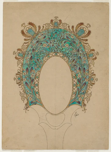 Design for a Hand Mirror by Félix Bracquemond, drawing, 1900-1902