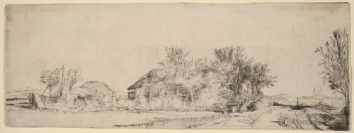 Landscape with a Road beside a Canal by Rembrandt van Rijn, print, 1652