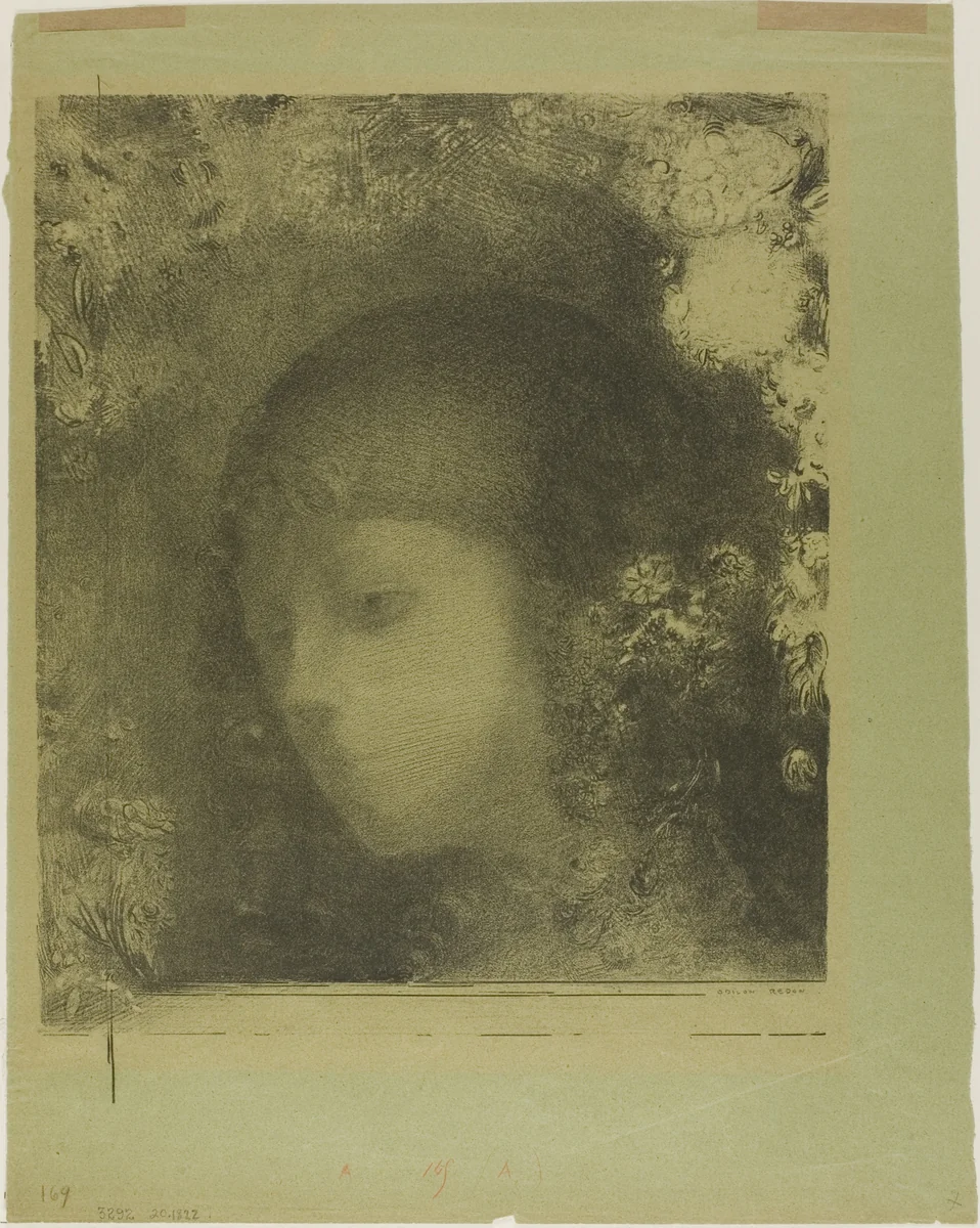 Child's Head With Flowers by Odilon Redon, print, 1897