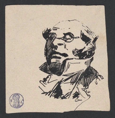 Self-Portrait as Monsieur Prudhomme by Henry Bonaventure Monnier, drawing, 1845-1865