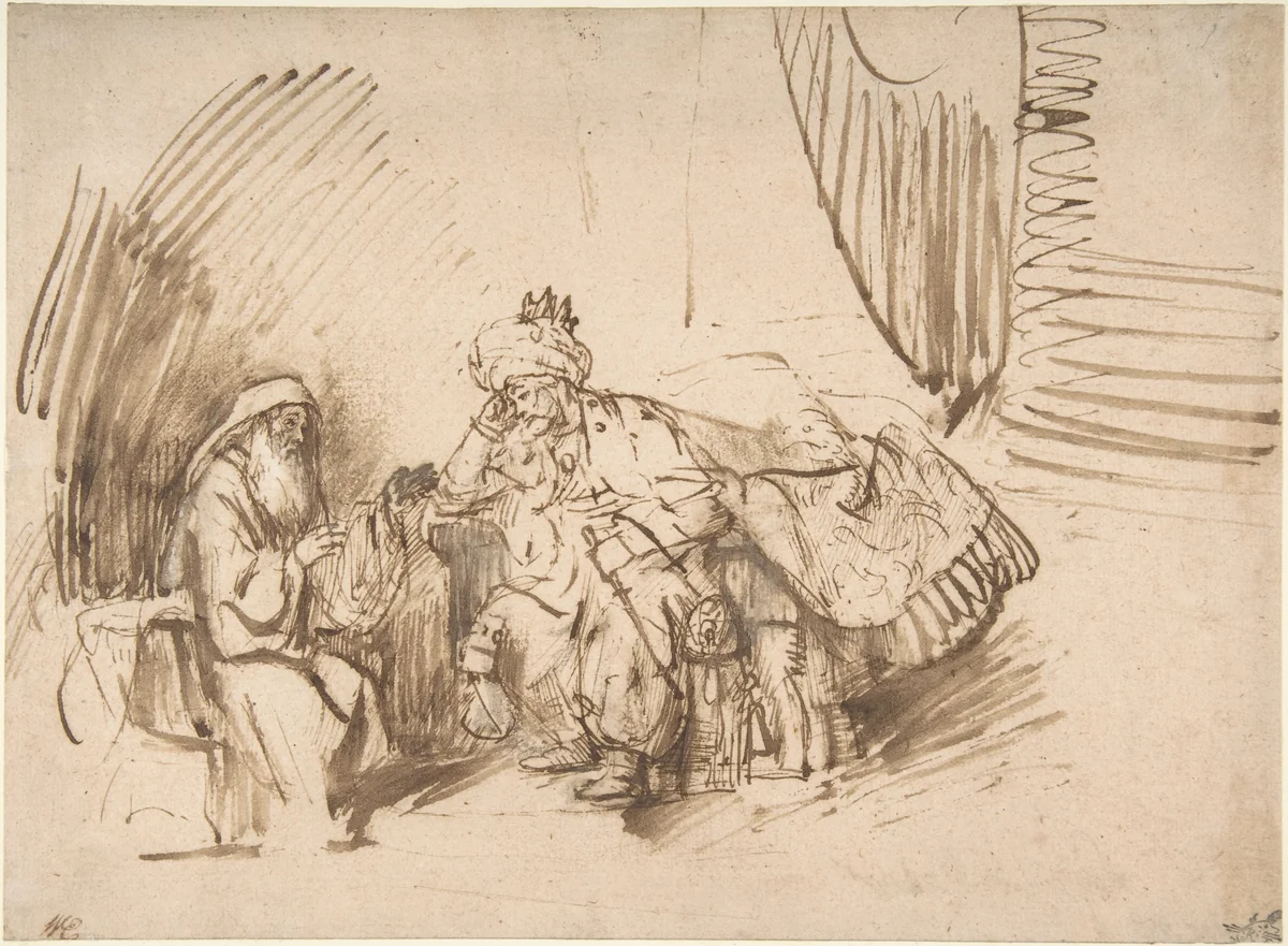 Nathan Admonishing David by Rembrandt van Rijn, drawing, 1650-1655