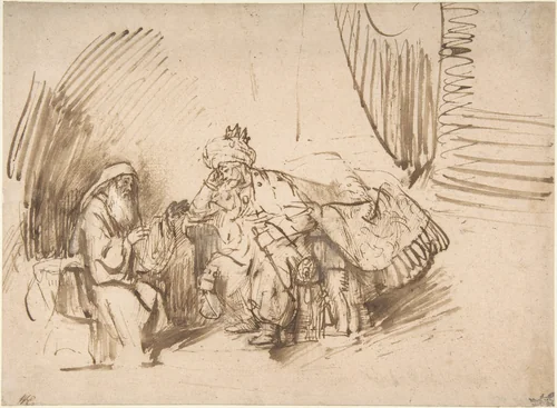 Nathan Admonishing David by Rembrandt van Rijn, drawing, 1650-1655