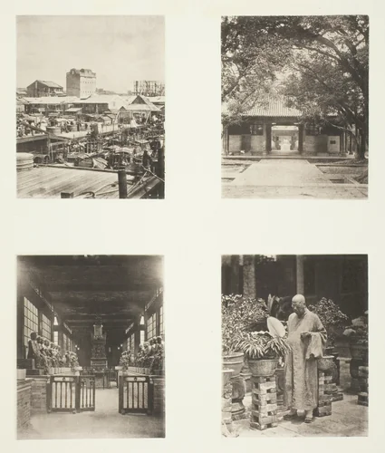 A Canton Pawn Shop; Honam Temple, Canton; Temple of Five Hundred Gods, Canton; The Abbot of the Temple by John Thomson, photograph, 1863-1873