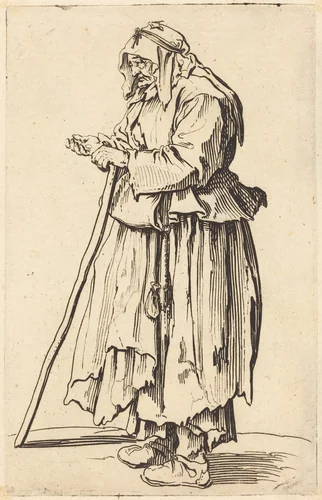 Beggar Woman Receiving Charity by Jacques Callot, print, 1622