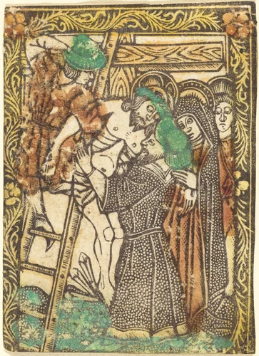 The Descent from the Cross by Master of the Borders with the Four Fathers of the Church, print, 1460-1480