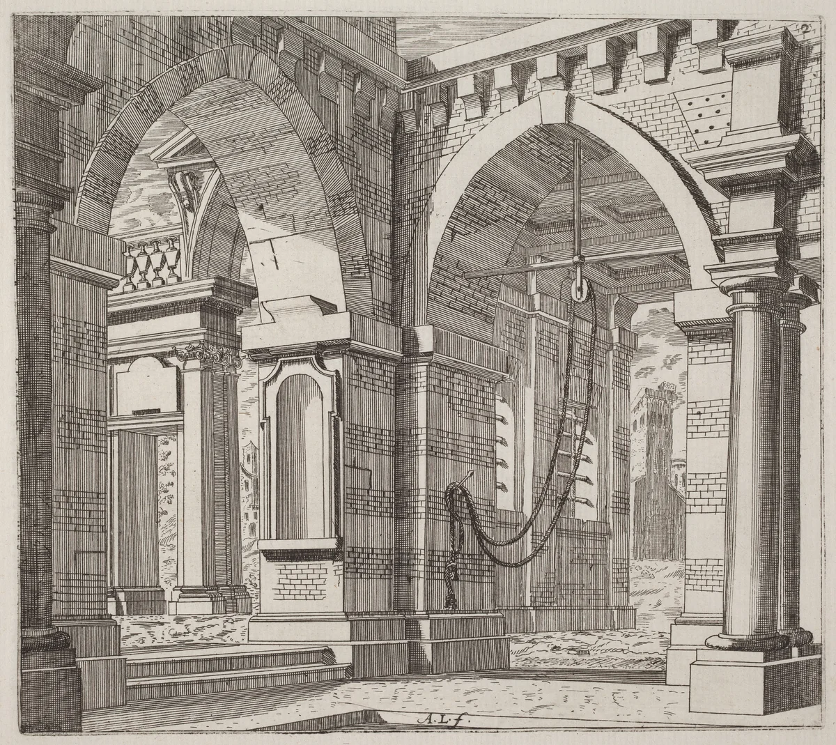 Architectural Fantasy with Arched Gateways by Giuseppe Antonio Landi, print, 1719-1753