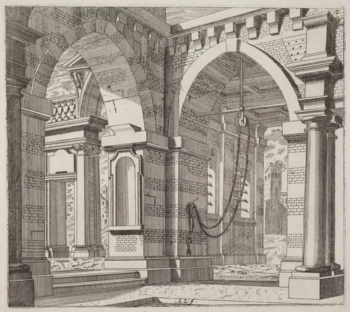 Architectural Fantasy with Arched Gateways by Giuseppe Antonio Landi, print, 1719-1753