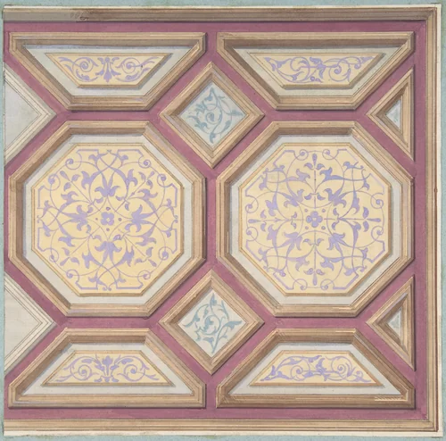 Design for Ceiling, Château de Cangé by Jules-Edmond-Charles Lachaise, drawing, 1850-1900
