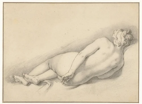 Studie van een liggend vrouwelijk naakt by Abraham Bloemaert, drawing, 1645-1651