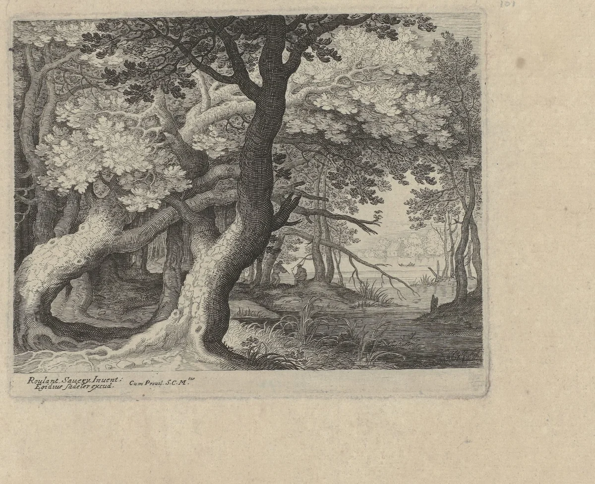 Boslandschap met meertje by Aegidius Sadeler, print, 1597-1629