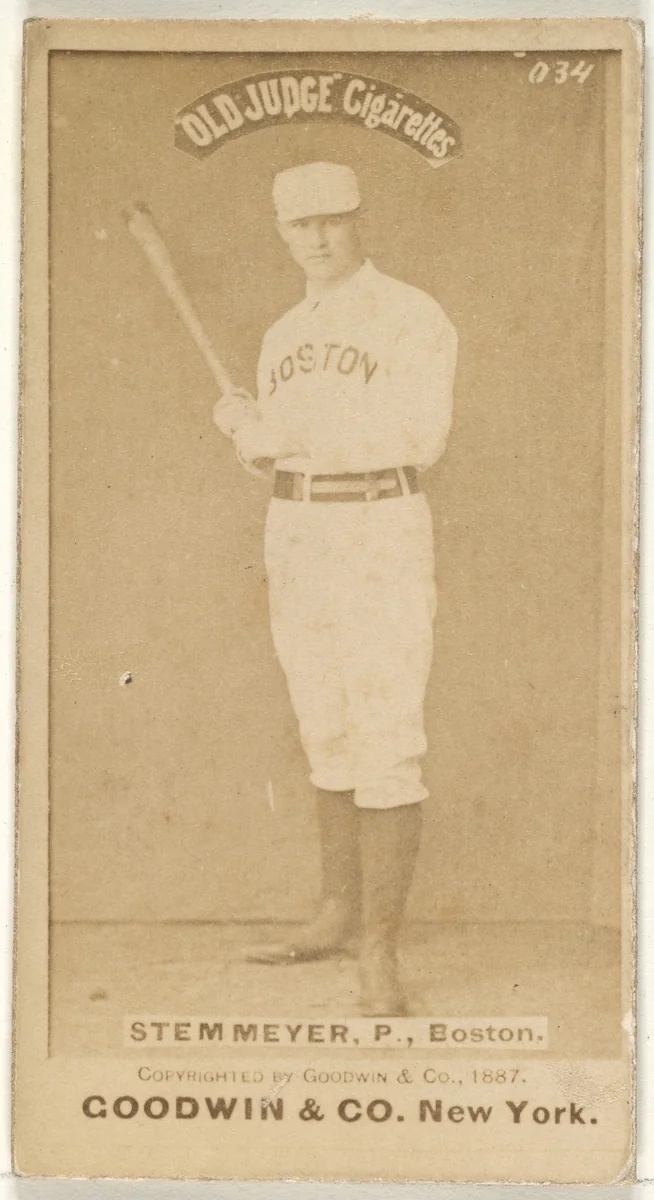 Stemmyer, Pitcher, Boston, from the Old Judge series (N172) for Old Judge Cigarettes by Goodwin & Company, photograph, 1887
