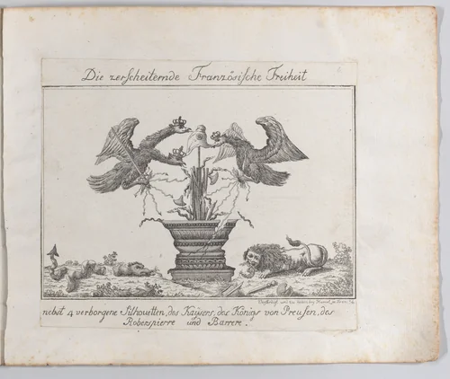 Allegory representing the freedom of France with four silhouettes by anonymous, book, 1793-1800