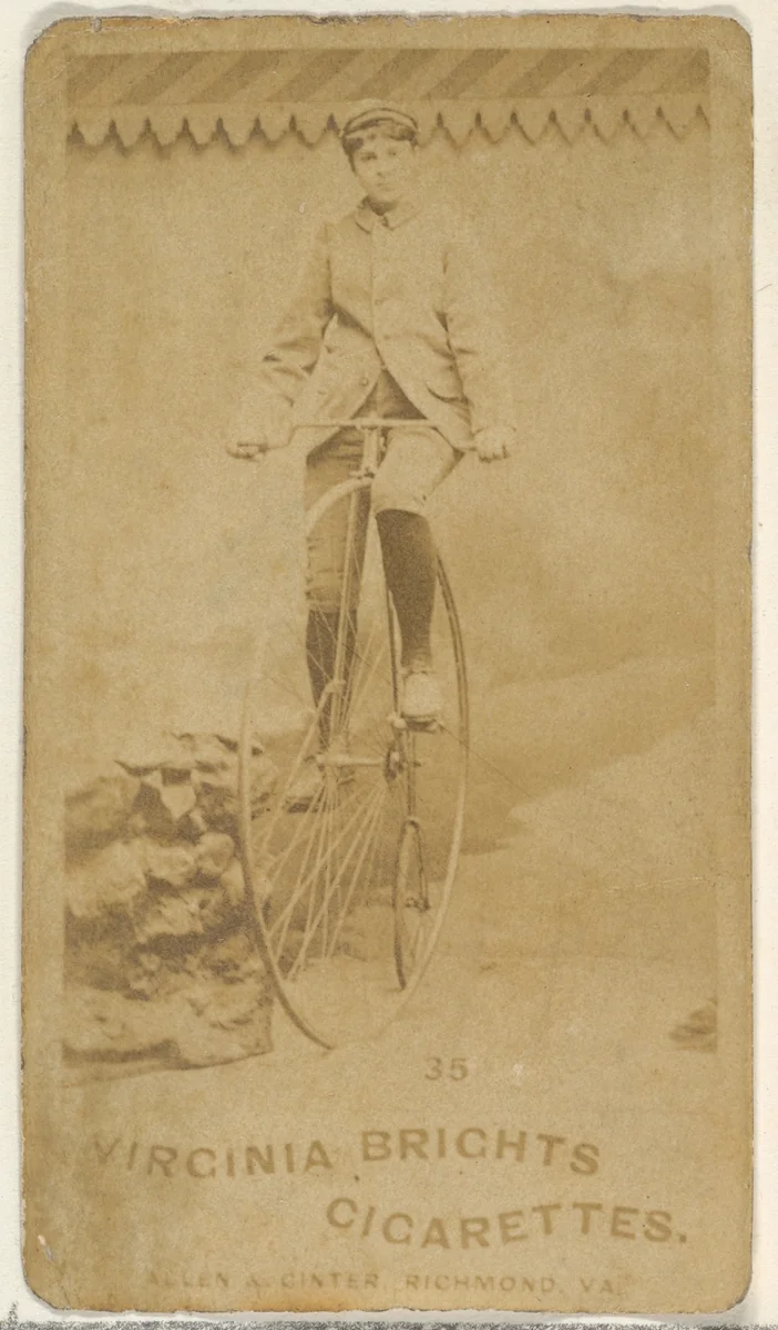Card 35, from the Girl Cyclists series (N49) for Virginia Brights Cigarettes by Allen & Ginter, photograph, 1887