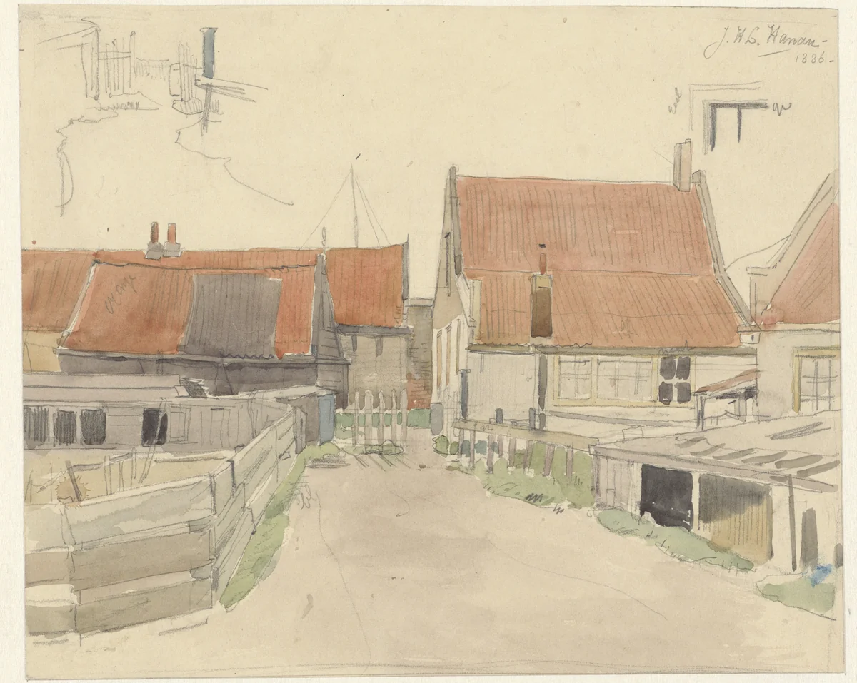 Huizen in de Vinkenbuurt, Amsterdam by Jan Hanau, drawing, 1886