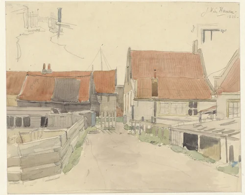 Huizen in de Vinkenbuurt, Amsterdam by Jan Hanau, drawing, 1886
