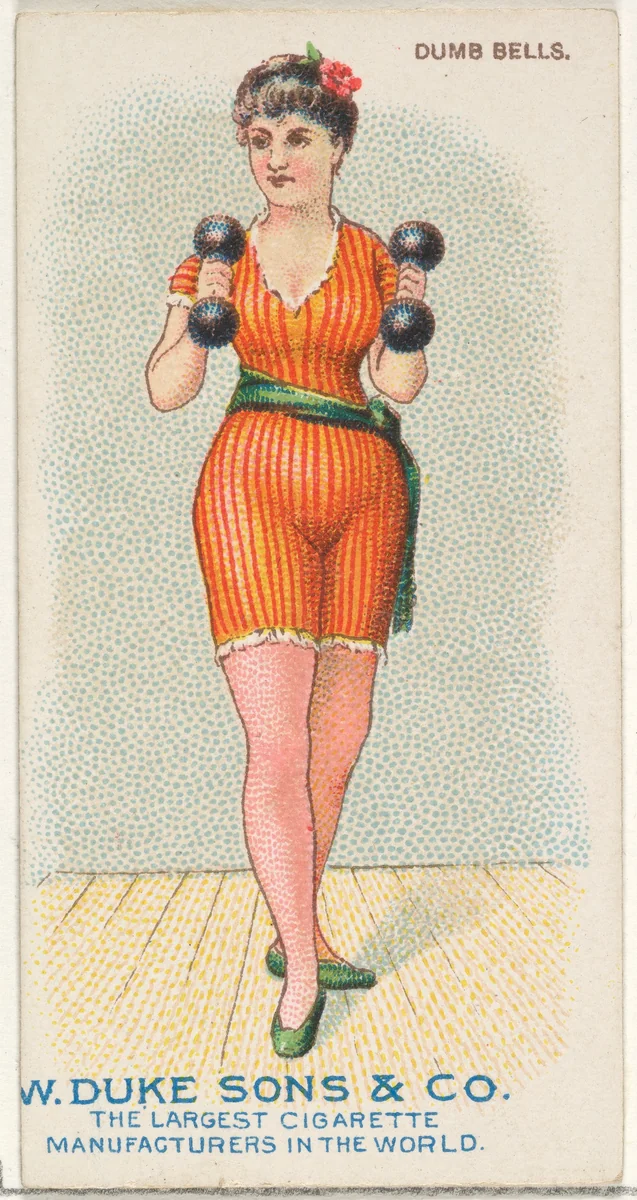 Dumb Bells, from the Gymnastic Exercises series (N77) for Duke brand cigarettes by W. Duke, Sons & Co., print, 1887