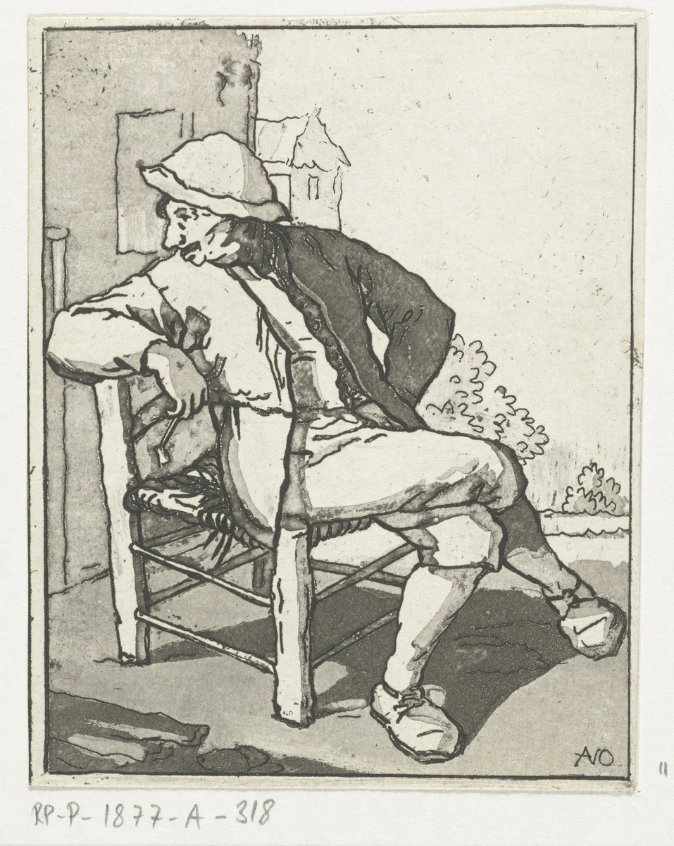 Zittende man by Anthonie van den Bos, print, 1778-1838