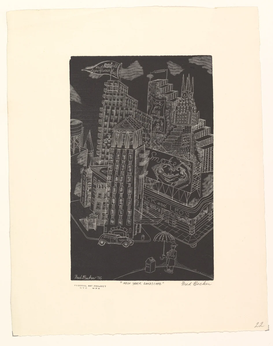 New York Landscape by Fred Becker, print, 1936