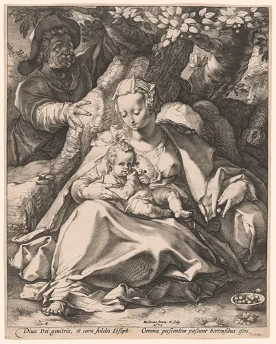 The Holy Family under a Cherry Tree by Hendrick Goltzius, print, 1589