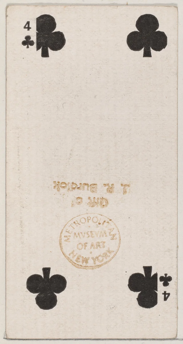 Four Clubs (black), from the Playing Cards series (N84) for Duke brand cigarettes by W. Duke, Sons & Co., print, 1888