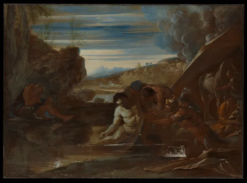Alexander the Great Rescued from the River Cydnus by Pietro Testa, painting, 1645-1655