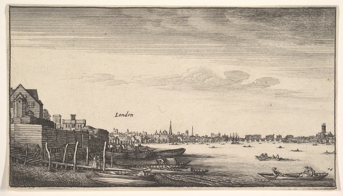London Viewed from the Milford Stairs by Wenceslaus Hollar, print, 1643-1644