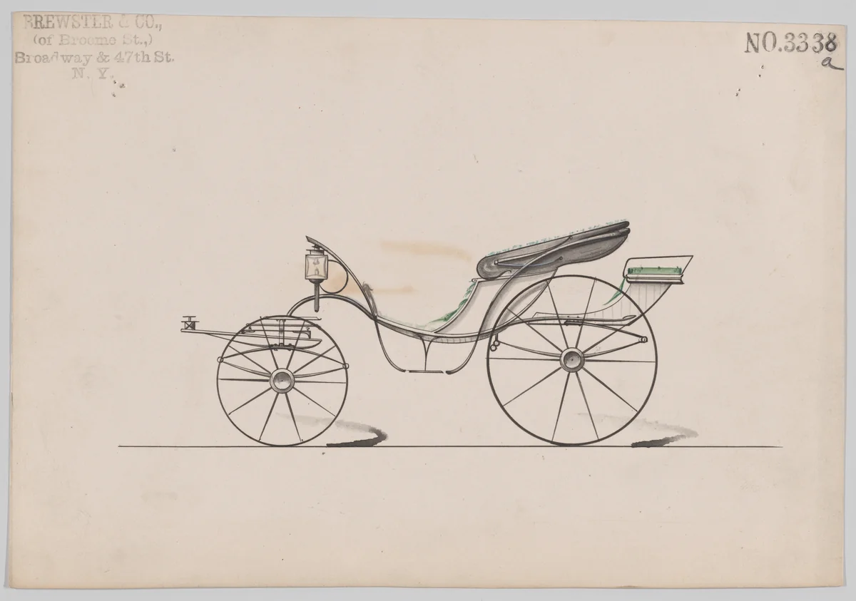 Design for Pony Phaeton, no. 3338a by Brewster & Co., drawing, 1877