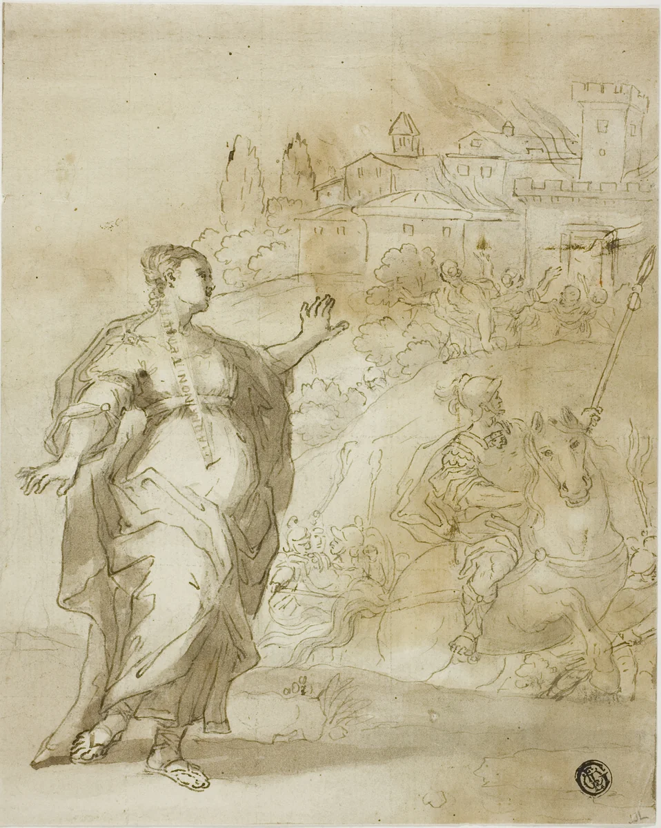 Cassandra Before the Burning City of Troy by Unknown Artist, drawing, 1500-1799