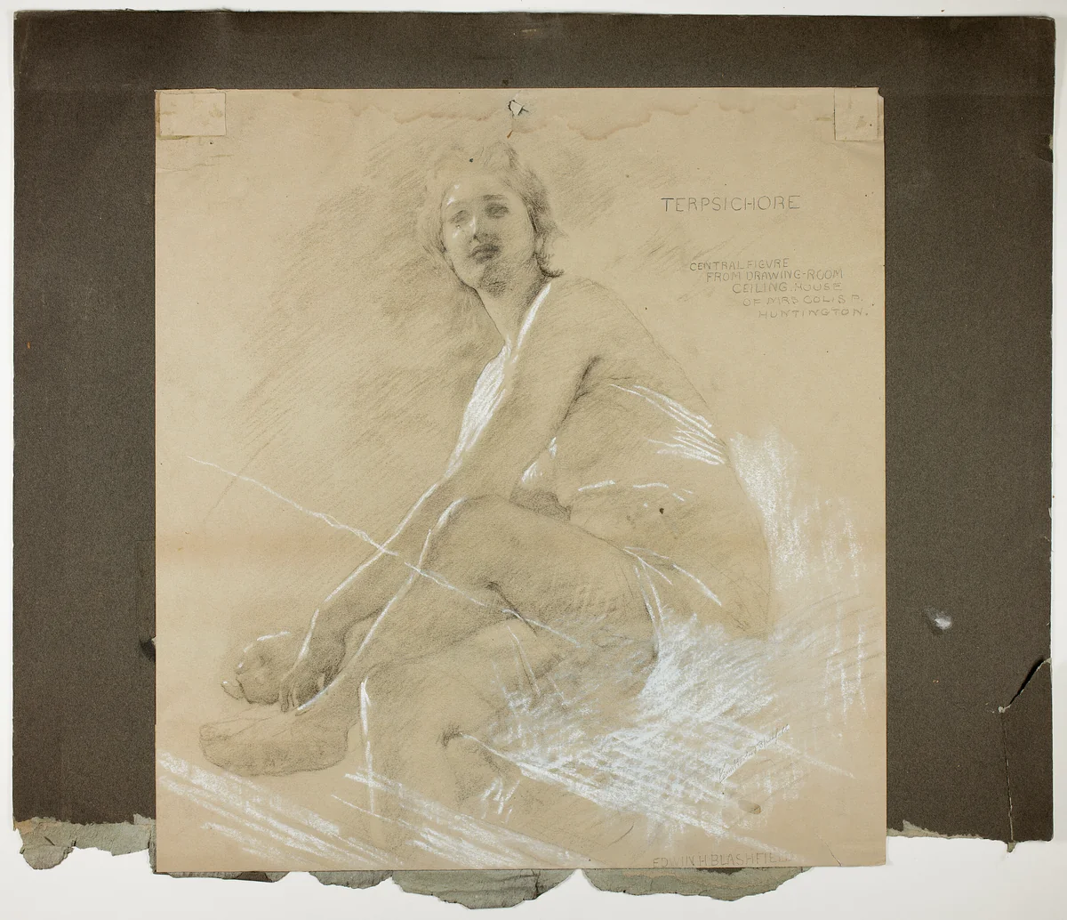 Terpsichore (recto), and Dancing Female Figure (verso), Mural Studies for Drawing Room Ceiling, Residence of Collis P. Huntington, now Yale University Art Gallery by Edwin Howland Blashfield, drawing, 1892-1894