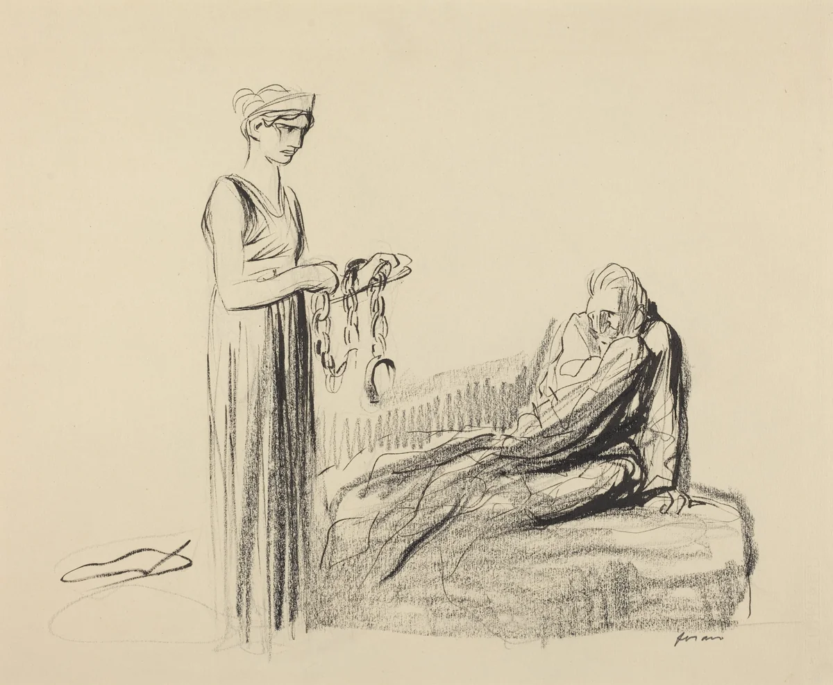 a) Fetters (recto); b) Several Figures (verso) by Jean-Louis Forain, drawing, 1919